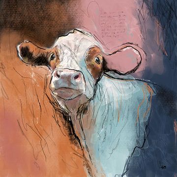Dieren schilderij van een koe, koeienschilderij. van Hella Maas