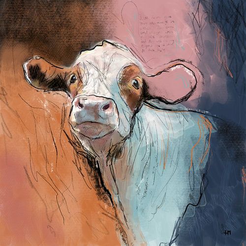 Animal painting of a cow, cow painting.