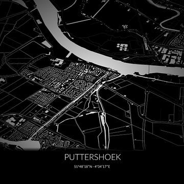 Zwart-witte landkaart van Puttershoek, Zuid-Holland. van Rezona