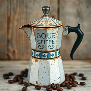 een oude roestige belgie koffiepot met bouecfiffe koffiebonen. van J.a Dijkstra
