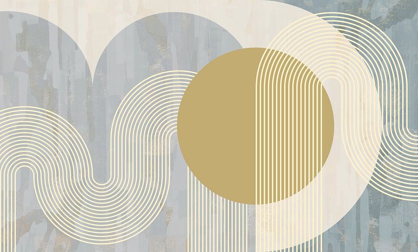 Scandinavia Abstraction Grey Gold Cream by Mad Dog Art