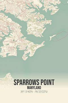 Vintage landkaart van Sparrows Point (Maryland), USA. van MijnStadsPoster