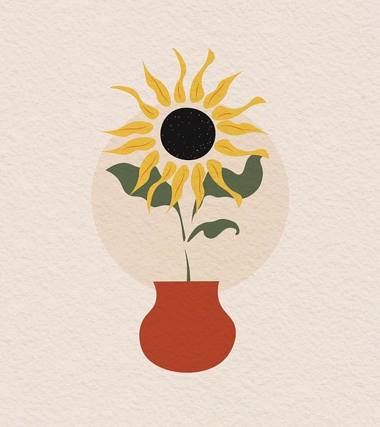 Minimal art Abstract beautiful sunflower in a pot by RickyAP