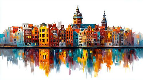 Dutch old town water reflection watercolour