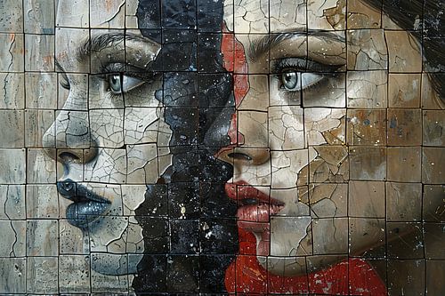 Twee Gezichten Verdeeld door Kleur en Textuur