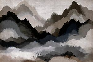 Japandi Gebirgslandschaft in erdigen Farben