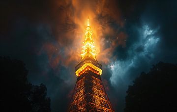 Tokio in chaos 's nachts van fernlichtsicht