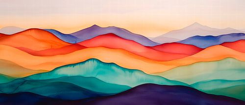 Kleurrijk berglandschap - aquarelkunst