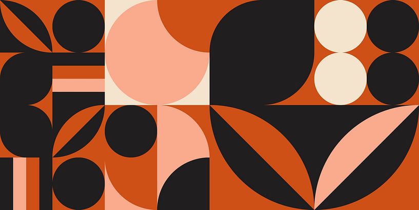 Retro-Geometrie in Schwarz, Terra, Lachs und Weiß von Dina Dankers