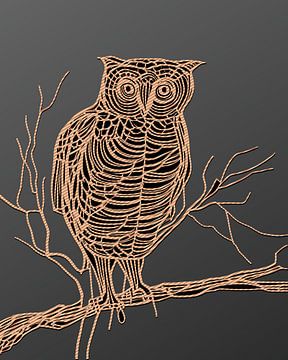 Uil op tak wol op grijs van Harmanna Digital Art