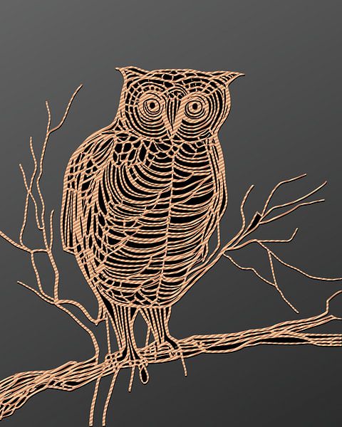 Eule auf Ast Wolle auf Grau von Harmanna Digital Art