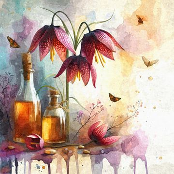 Schachblume - Botanische Aquarellszene