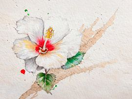 Fleur d'hibiscus en techniques mixtes sur Studio Pieternel