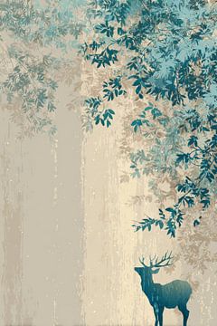 Cerf sous une feuille Cerf dans un moment de silence sur Eva Lee