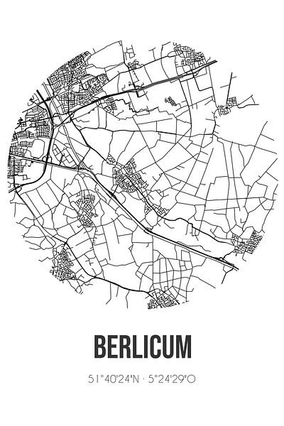 Berlicum (Noord-Brabant) | Map | Black and White by Prints of Place