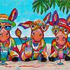 Trio d'ânes éméchés sur Happy Paintings / Renata Rolefes