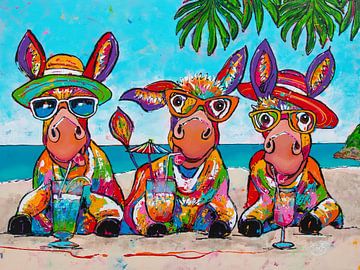 Trio van aangeschoten ezels van Happy Paintings