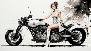 Frau auf schwerem Motorrad...