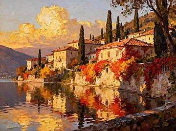 Romantisch dorp – Herfstgloed op het meer van Johannas Art Creations