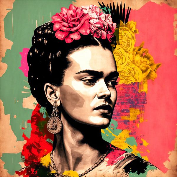 Retro collage of Frida Kahlo, pop art by Roger VDB
