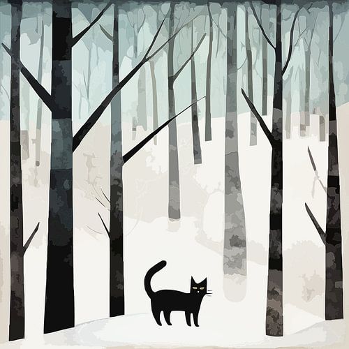 Zwarte kat in het bos