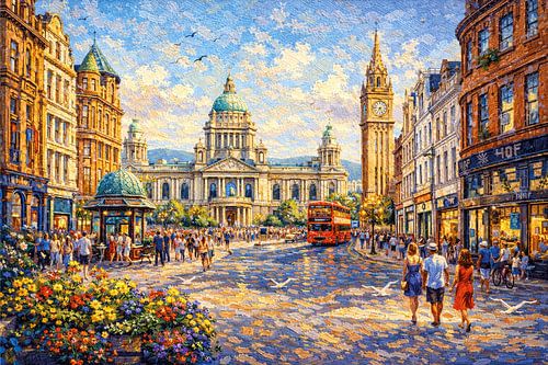 Belfast in Ierland, een impressionistisch schilderij.