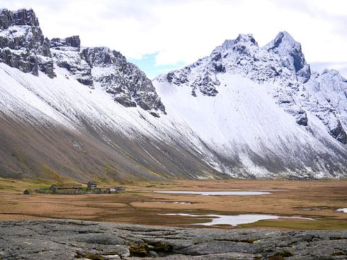 The Vestrahorn with the viking village in the background