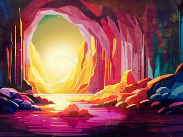 Sonnenuntergang an Höhle von Mixed media vector arts