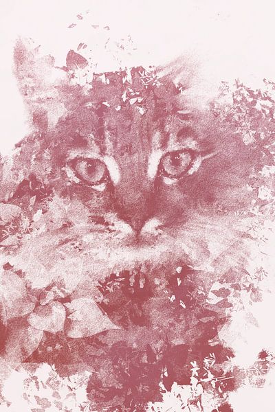 Cat - digital illustration in rusty red color by MadameRuiz