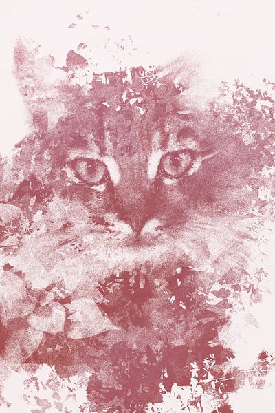 Poes / Kater / Kat - digitale illustratie in roestbruin rode kleur
