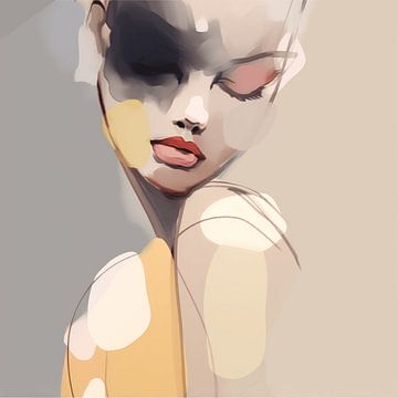Modern and abstract illustrated portrait in pastel colours by Carla Van Iersel