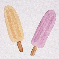 Vrolijke roze en oranje fruit ijsjes (aquarel schilderij waterijsjes kinderkamer snoep zomer strand)