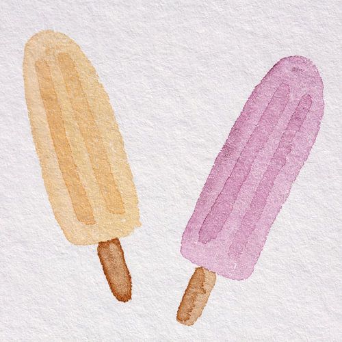 Cheerful pink and orange fruit popsicles (watercolor painting water popsicles nursery candy summer b