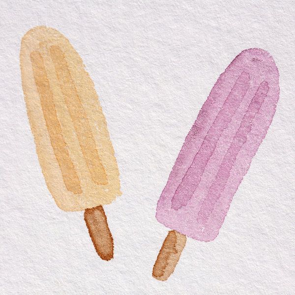 Vrolijke roze en oranje fruit ijsjes (aquarel schilderij waterijsjes kinderkamer snoep zomer strand) van Natalie Bruns
