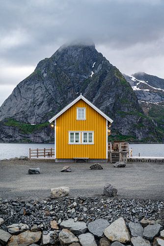 Yellow house in Sakrisøy in the Lofoten Islands, Norway