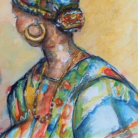 Portrait of an African woman with gold earrings. by Ineke de Rijk