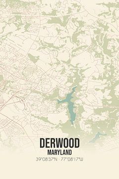 Vintage landkaart van Derwood (Maryland), USA. van MijnStadsPoster