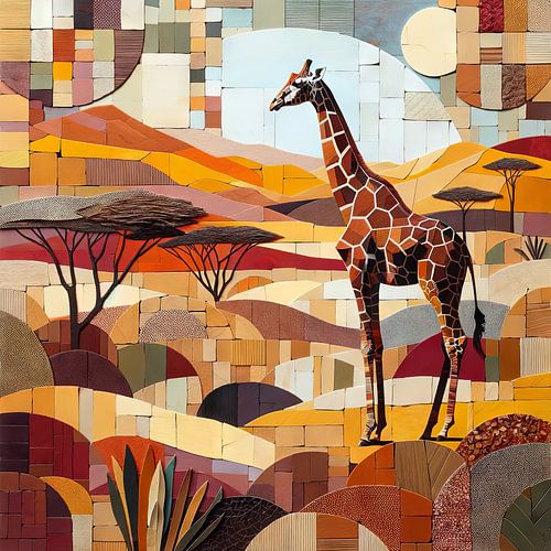 Collage in aardetinten met giraffe