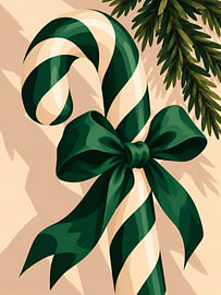 Green Bow and Striped Christmas Candy Cane