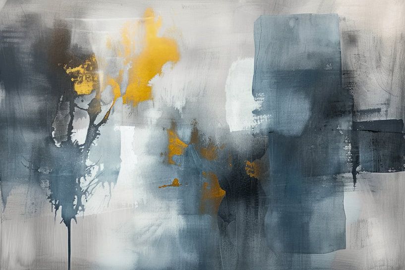 Blau-Gold-Abstrakt – Luxuriöse moderne Wandkunst von BowiScapes Abstrakt und digitale Kunst