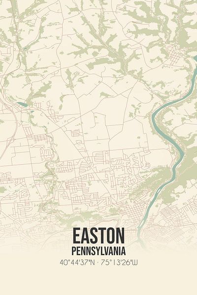 Alte Karte von Easton (Pennsylvania), USA. von Ortsdrucke
