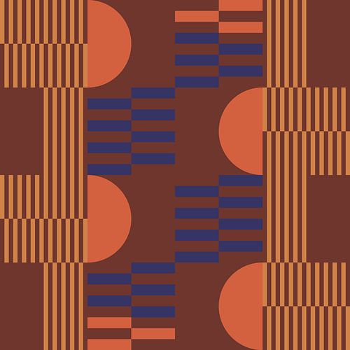 Abstracte geometrische kunst in retrostijl in bruin, kobaltblauw, oranje