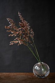 Herbe en fleur dans un vase en verre sur fond sombre