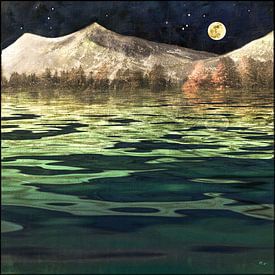 Mystère -Lune au-dessus d'un lac de montagne sur Christine Nöhmeier