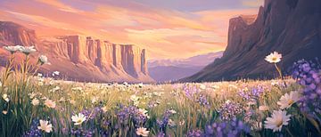 Bloeiende weide in het avondlicht - Landschap van Poster Art Shop