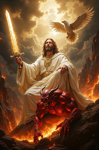 Fantasy Wall Art: JESUS CHRIST - Jesus in Battle Against the Devil