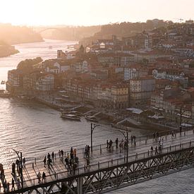 Porto Luis I bridge in evening red (Portugal) by Tjitte Jan Hogeterp