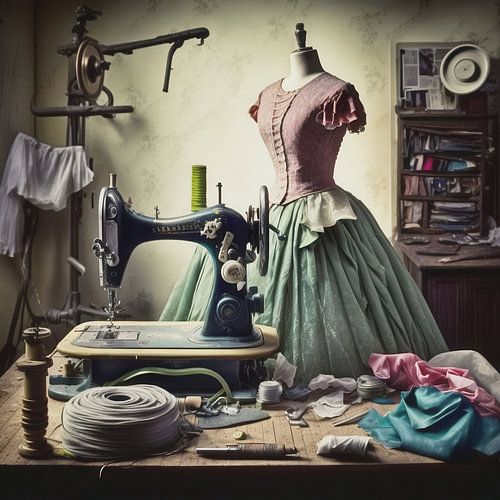 Atelier de couture machine à coudre nostalgique robe tissu sur gm_designs