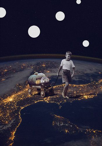 Kind, das einen gefüllten Wagen zieht von Dominik Przerwa