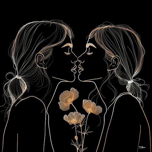 lijntekening van een vrouw met een bloem